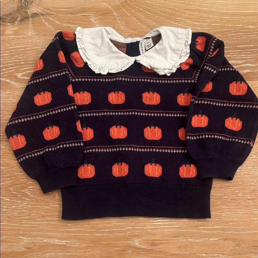 Janie and Jack Navy and Orange Pumpkin Sweater
